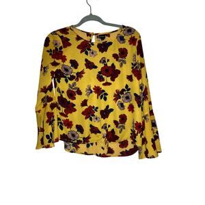 Art Class Yellow Floral Boho Bell Sleeve Top Size 14/16